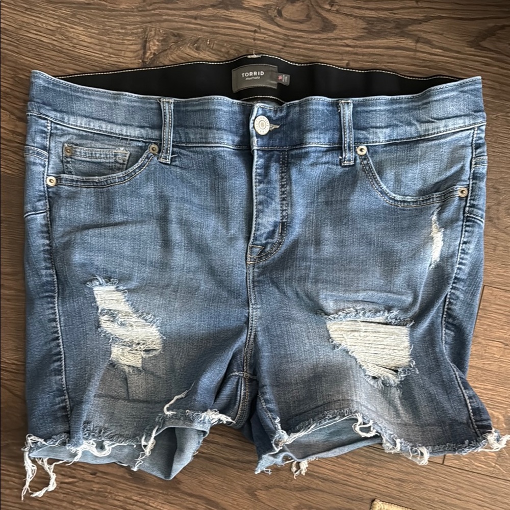 Torrid Blue Distressed Jean Shorts with Frayed Hem